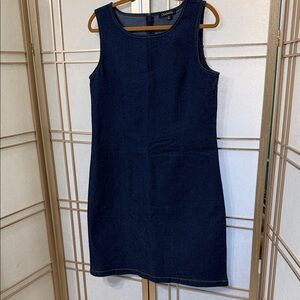 Chadwicks Dark Blue Denim Sleeveless Midi Sheath Dress, women’s size 14